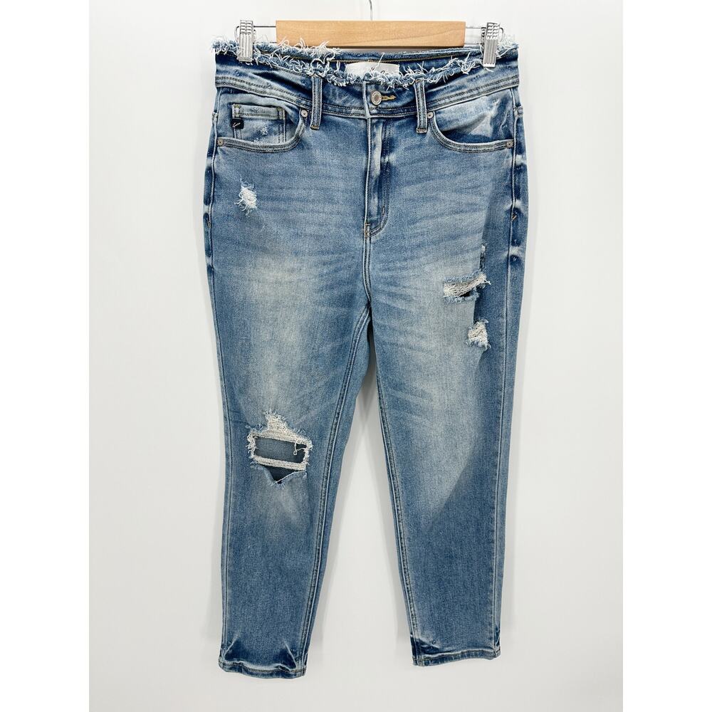 Kancan Katherine High Rise Distressed Mom Jeans Stretch Cotton Blend Women 7/27